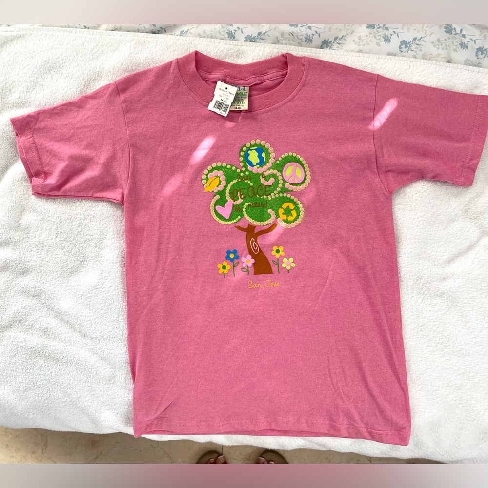 Pink Kids Tee with Tree Design (14 Years)